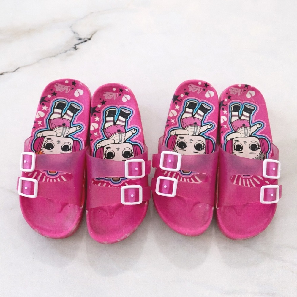 Toddler Pink Cartoon Slide Sandals | Double Buckle | Cute Summer Shoes